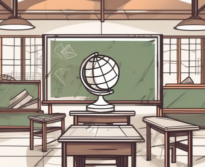 A classroom setting with a globe