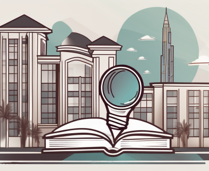 A school building in dubai with a magnifying glass hovering over it
