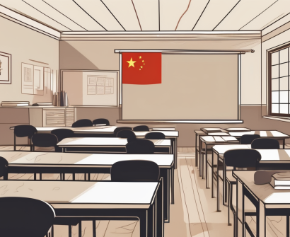 A classroom setting with a graduation cap on the teacher's desk