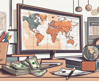A classroom setting with diverse educational tools representing different countries