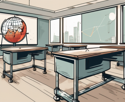 A classroom with empty desks