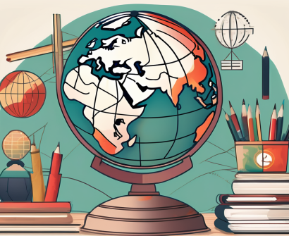 A classroom setting with diverse educational tools representing different cultures