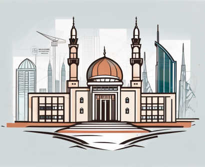 An international school building in dubai with a backdrop of iconic uae landmarks