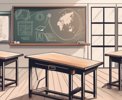 A classroom setting in china with a chalkboard