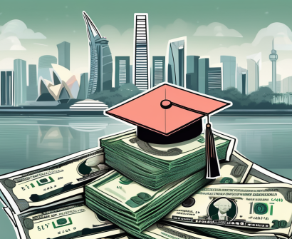 A graduation cap sitting on top of a stack of singaporean dollar bills