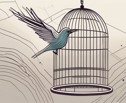 A bird escaping from a cage