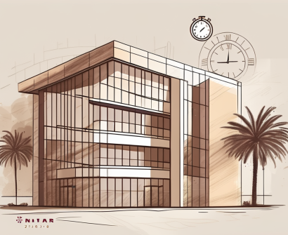 An international school building in qatar with a calendar and a clock