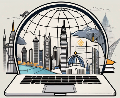 A laptop displaying a globe