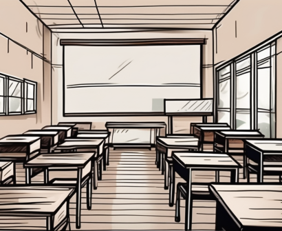 A traditional indonesian classroom with empty desks and chairs to symbolize the teacher shortage issue