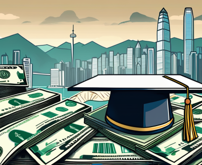 A graduation cap on top of a stack of hong kong dollar bills