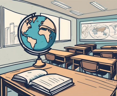 A classroom setting in singapore with a globe