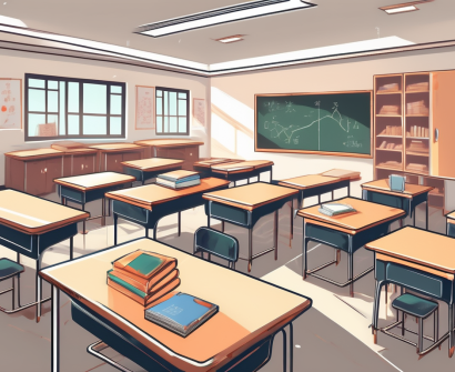 A classroom or school setting in china with a chalkboard