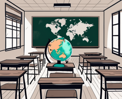A malaysian classroom with empty desks and chairs