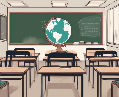 A classroom with empty desks