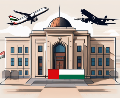 A school building with a uae flag flying on top