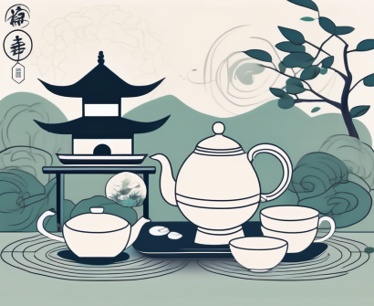 A tranquil chinese school environment with symbols of wellness such as a peaceful garden
