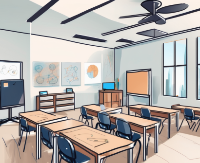 A classroom setting in dubai with special education tools and the iqts (international quality teaching standards) symbol