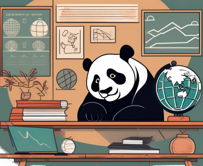 A classroom setting with iconic symbols from china such as the great wall and a panda
