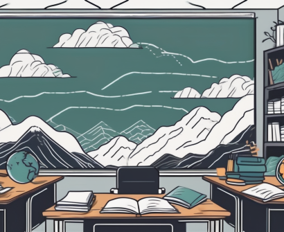 A classroom setting in singapore with a teacher's desk