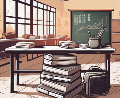 A classroom setting in china with a chalkboard
