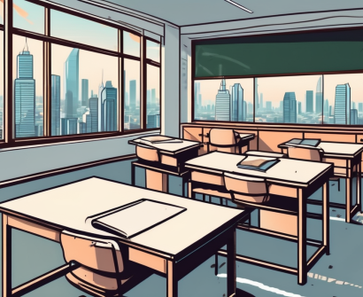 A classroom scene in bangkok with desks