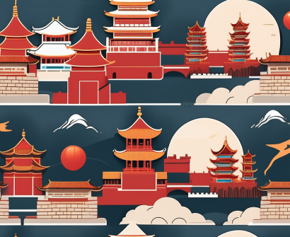 A diverse array of iconic chinese landmarks such as the great wall