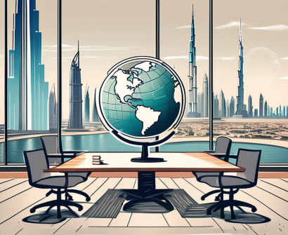 A classroom with a globe