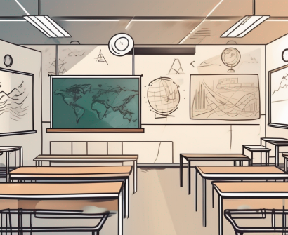 A classroom setting in dubai with various symbols representing challenges such as a language barrier