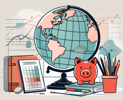 A classroom setting with various educational tools and a globe focused on china