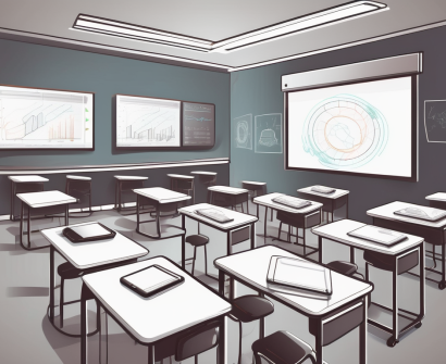 A modern classroom in dubai with various teaching tools such as a digital smart board