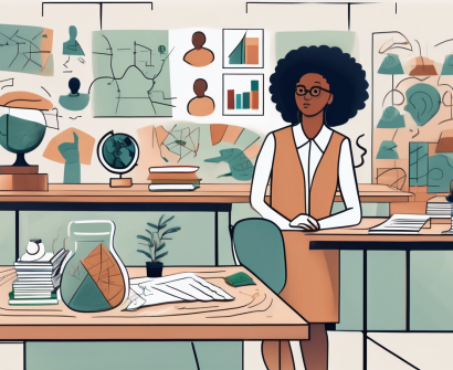 A classroom scene with diverse cultural elements and symbols