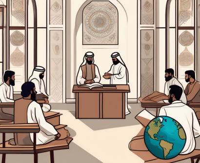 A classroom setting in dubai with various cultural symbols