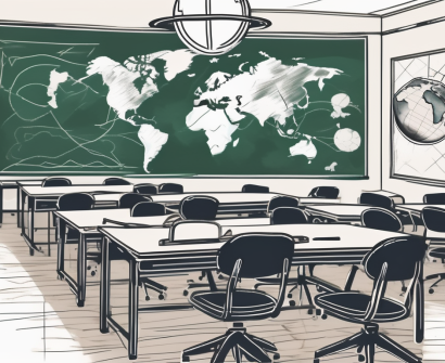 A classroom setting in dubai with iconic landmarks subtly incorporated