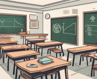 A classroom with a chalkboard