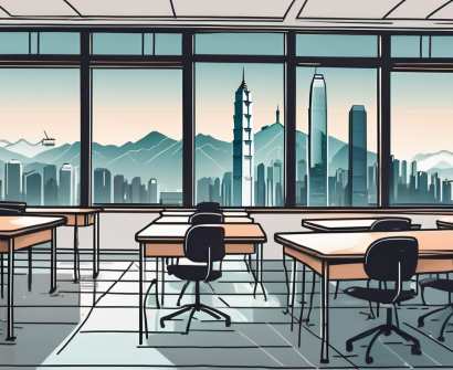 A classroom setting with a chalkboard