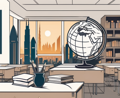 A classroom setting in dubai with teaching tools like books