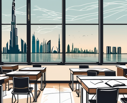 A classroom with a view of the iconic dubai skyline