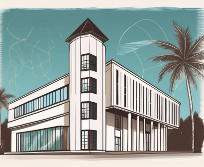 An international school building in bermuda with a symbolic hourglass or calendar to represent years of experience