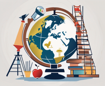 A ladder reaching up towards a globe