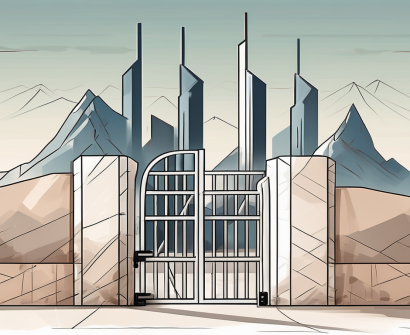 A school building in the dubai skyline with various barriers like a wall