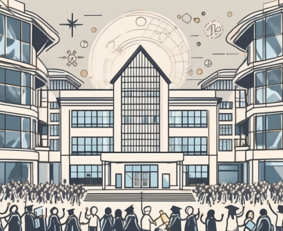 The munich international school building with light shining on it