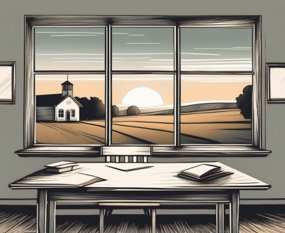 A schoolhouse in the middle of a vast