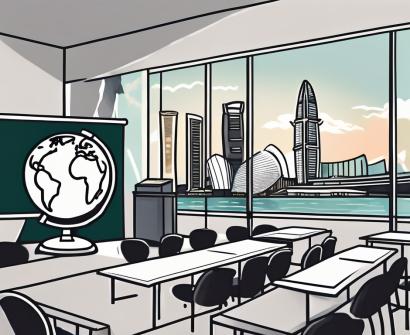A classroom setting with thai architectural elements