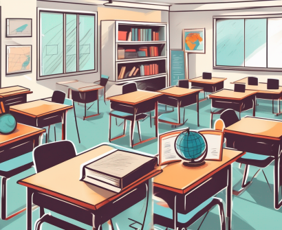 A vibrant classroom setting in dubai with various international teaching tools and elements