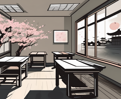 A classroom setting with japanese cultural elements