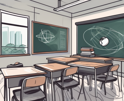 A classroom setting in singapore with a chalkboard