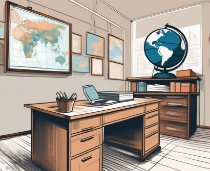 A classroom setting with a world globe focused on taiwan