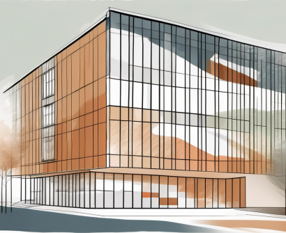 A danish international school building with a timeline stretching from it
