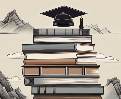 A graduation cap on top of a stack of books