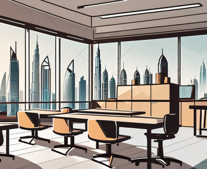 A modern classroom environment in dubai with a view of the iconic skyline in the background